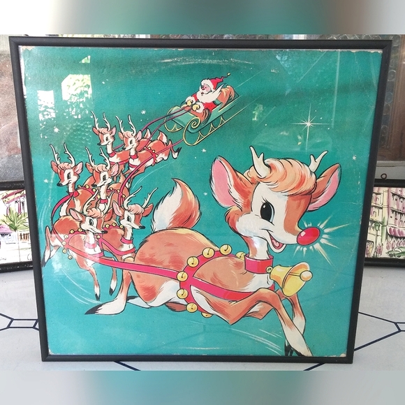 Rudolph the Red Nosed Reindeer Christmas Album + Cover Original Graphics Framed - Picture 3 of 7